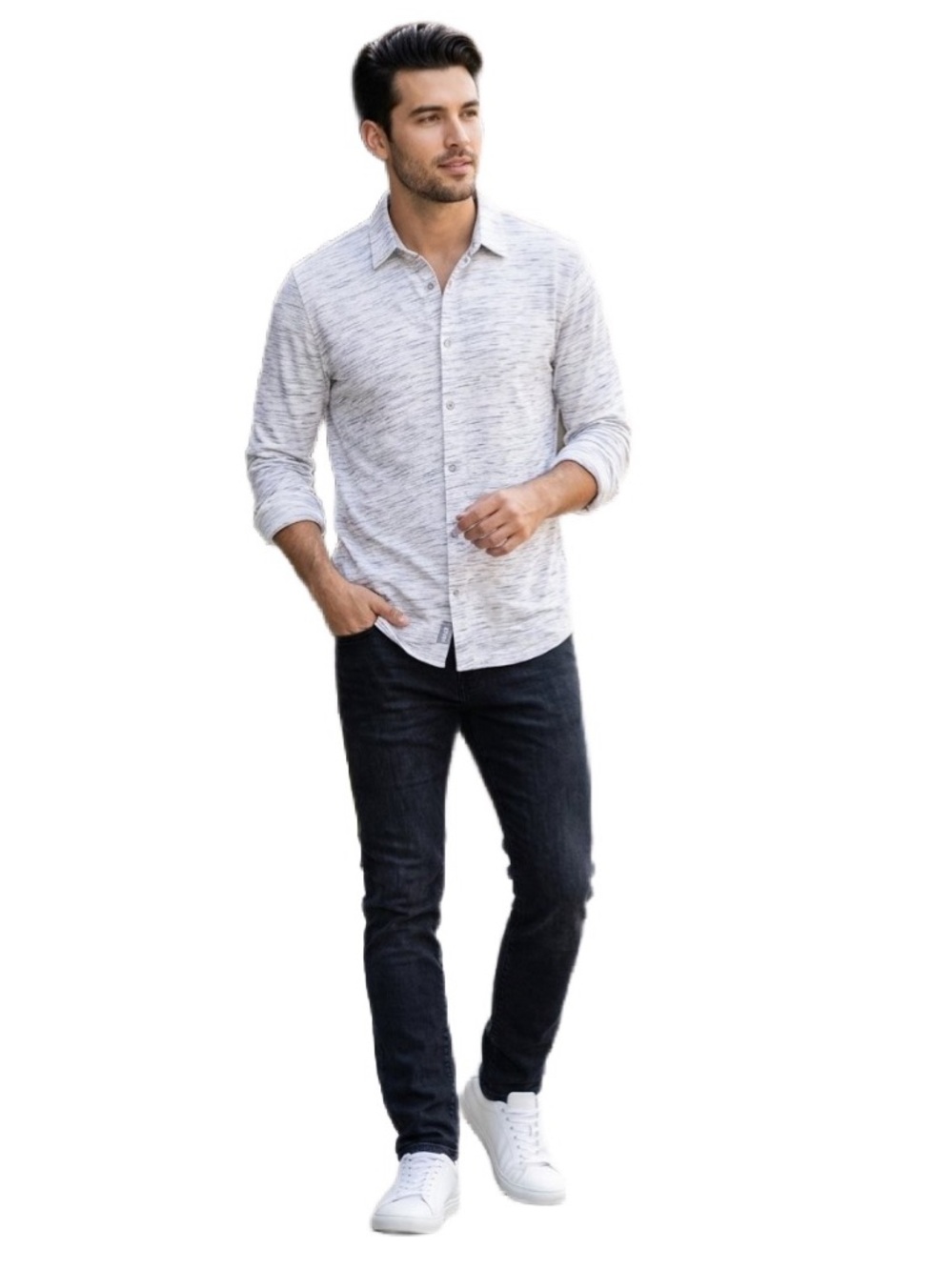 Calvin Klein White With Gray Casual Button Down Shirt Slim Fit XL